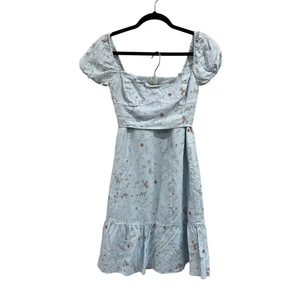 Aritzia Wilfred Chariot Linen Two Piece Set Blue Cottagecore XS Floral